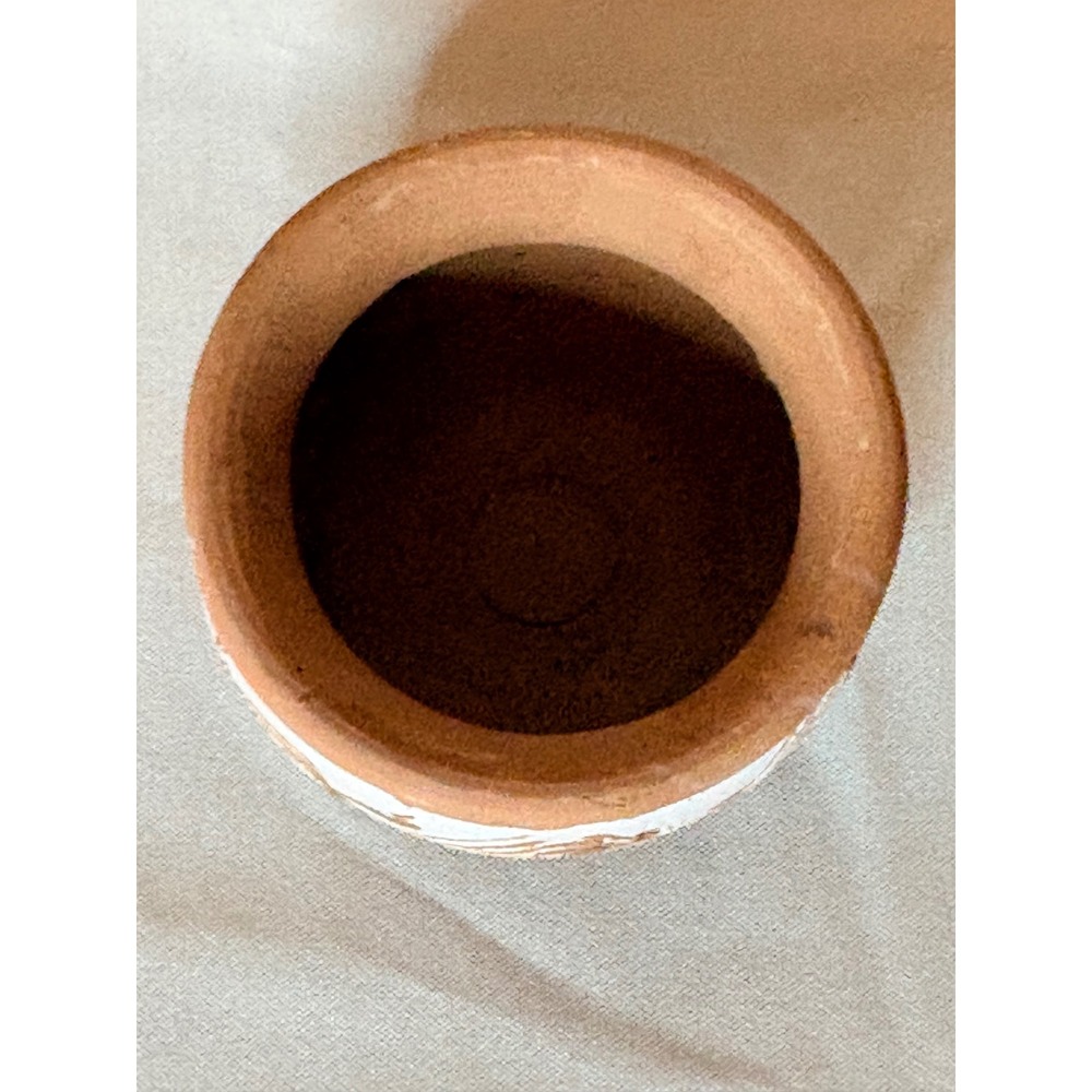 Handmade Terracotta Clay Pot Small Rustic Planter White Wavy Pattern 4 Inch - Picture 3 of 6